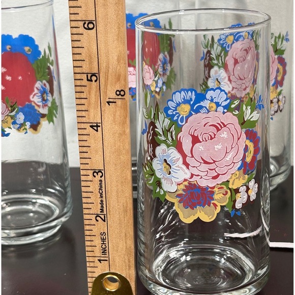 Set of 5 Tabletops Unlimited Tumbler Glasses Flowers Clear Glass Drinkware Vtg - Picture 6 of 7